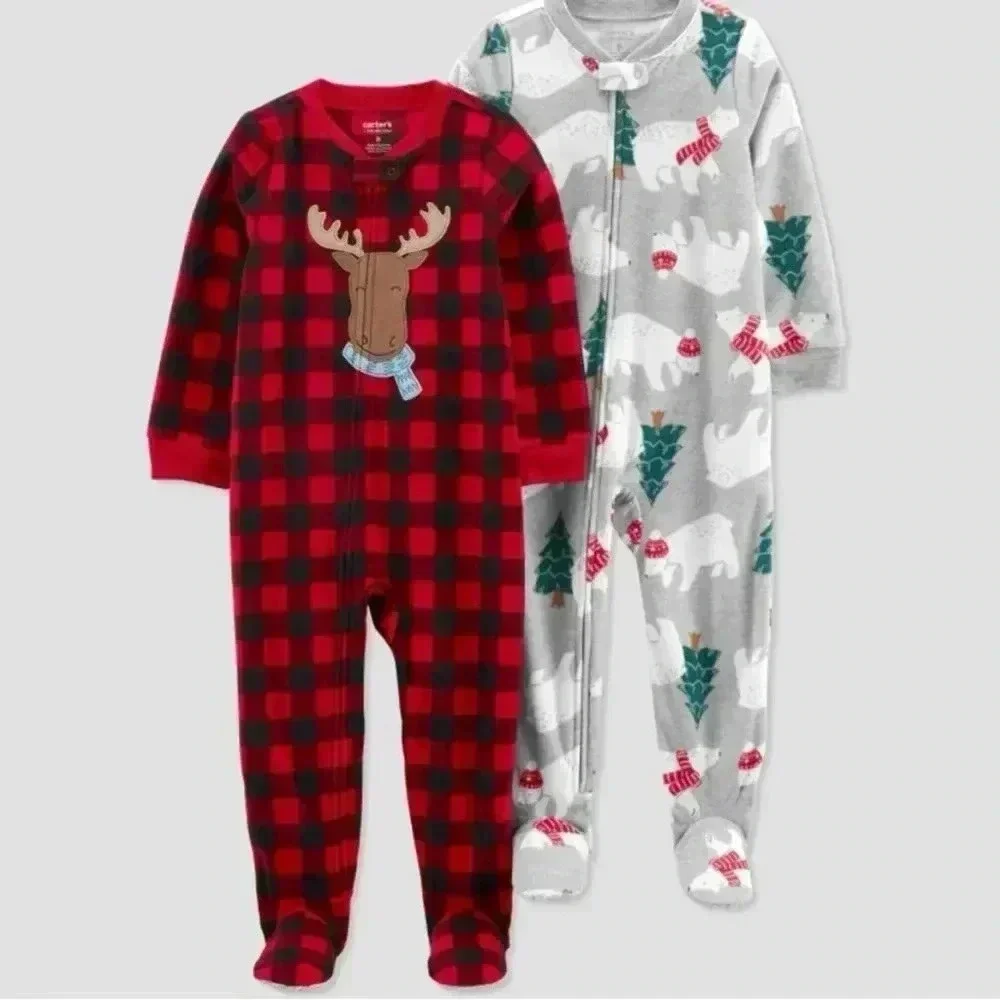 Carter’s Just One You Infant 2pk Buffalo Checkered Reindeer Polar Bears 18M NWT